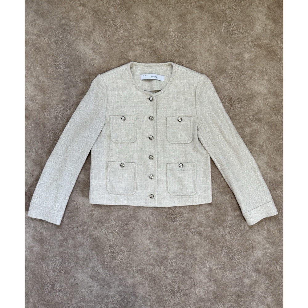 IRO Paris Cream Tweed Cropped Jacket Women's FR 36 US 4 Button Front